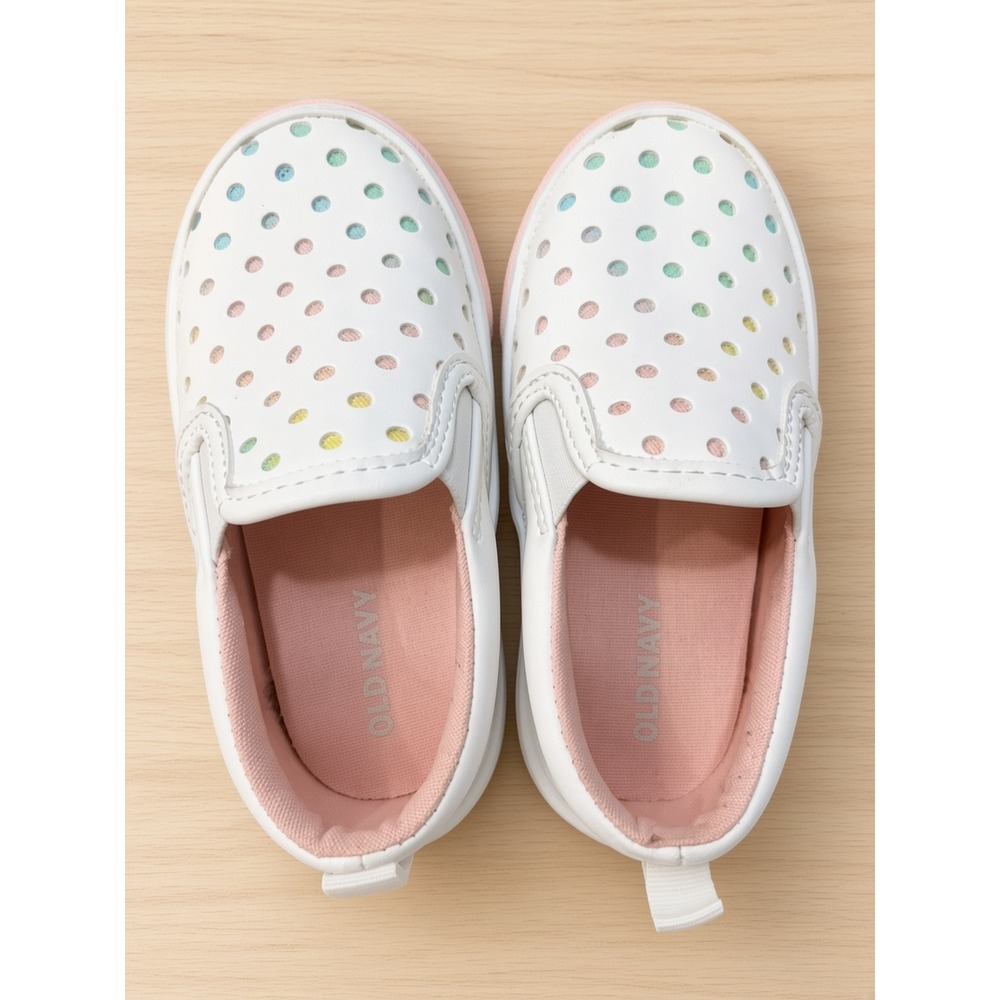 Old Navy Toddler Girls White Rainbow Perforated Slip On Sneakers Size 6